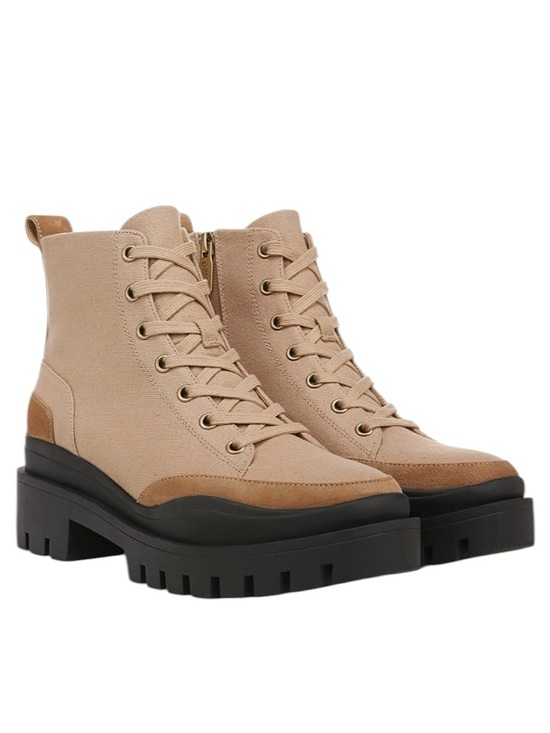 Vionic Shoes - VIONIC Booties Mellie Combat NEW Comfort Waterproof Suede Canvas Camel Size 8.5